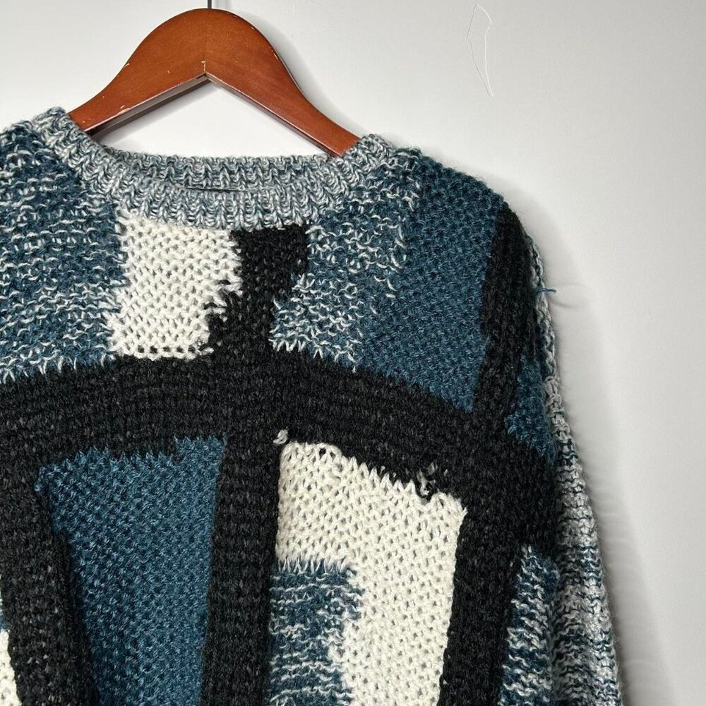 90’s vintage knit sweater black, blue and white size XL